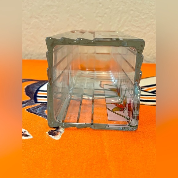 Vintage Geometric Vase Made in Italy Numbered Pressed Glass With Flower Decals - Picture 6 of 10